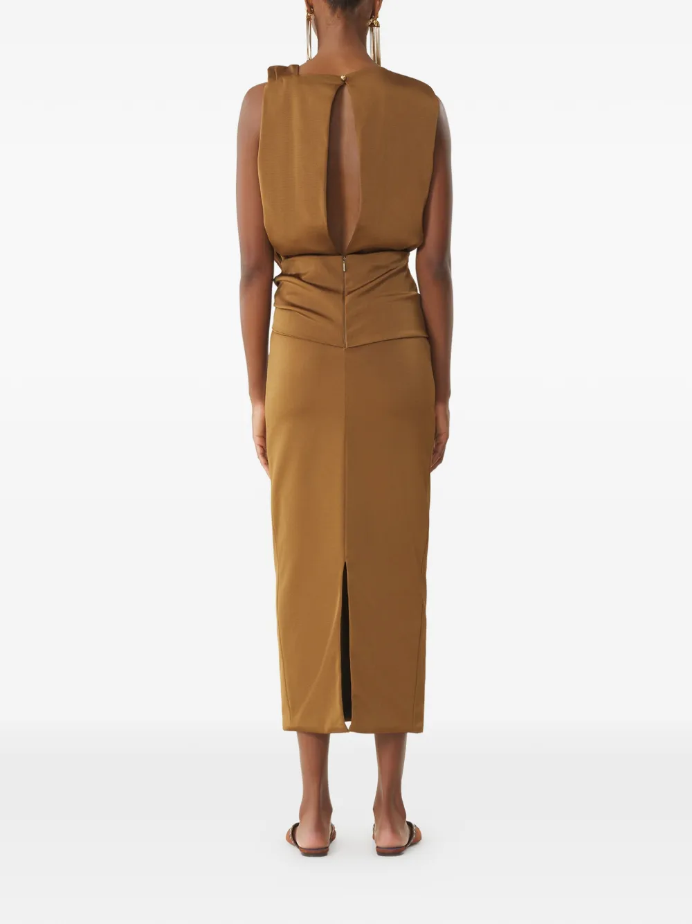 Lanvin Mouwloze midi-jurk met gedraaid detail Bruin