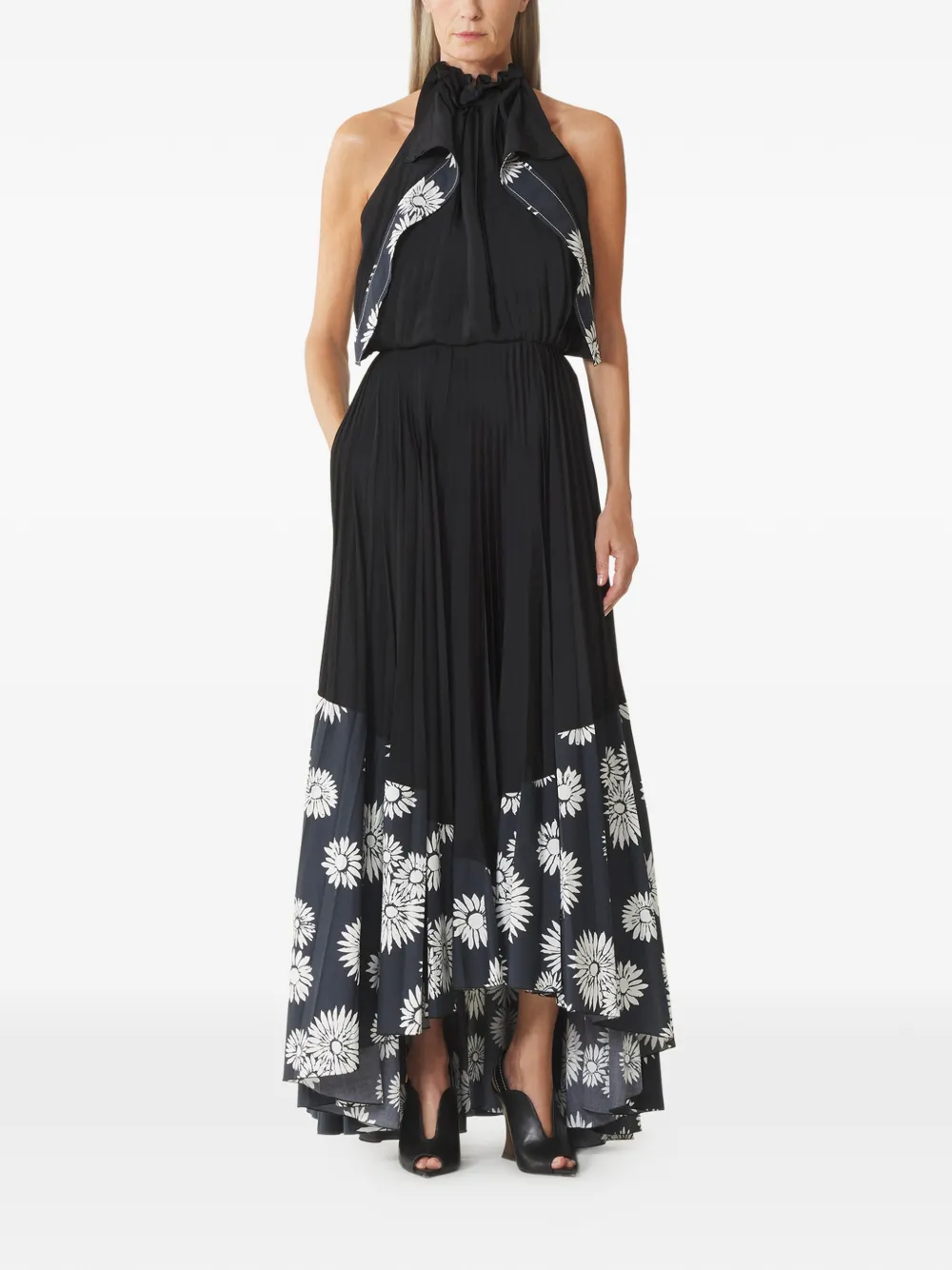 Lanvin Geplooide maxi-jurk met bloemenprint Zwart
