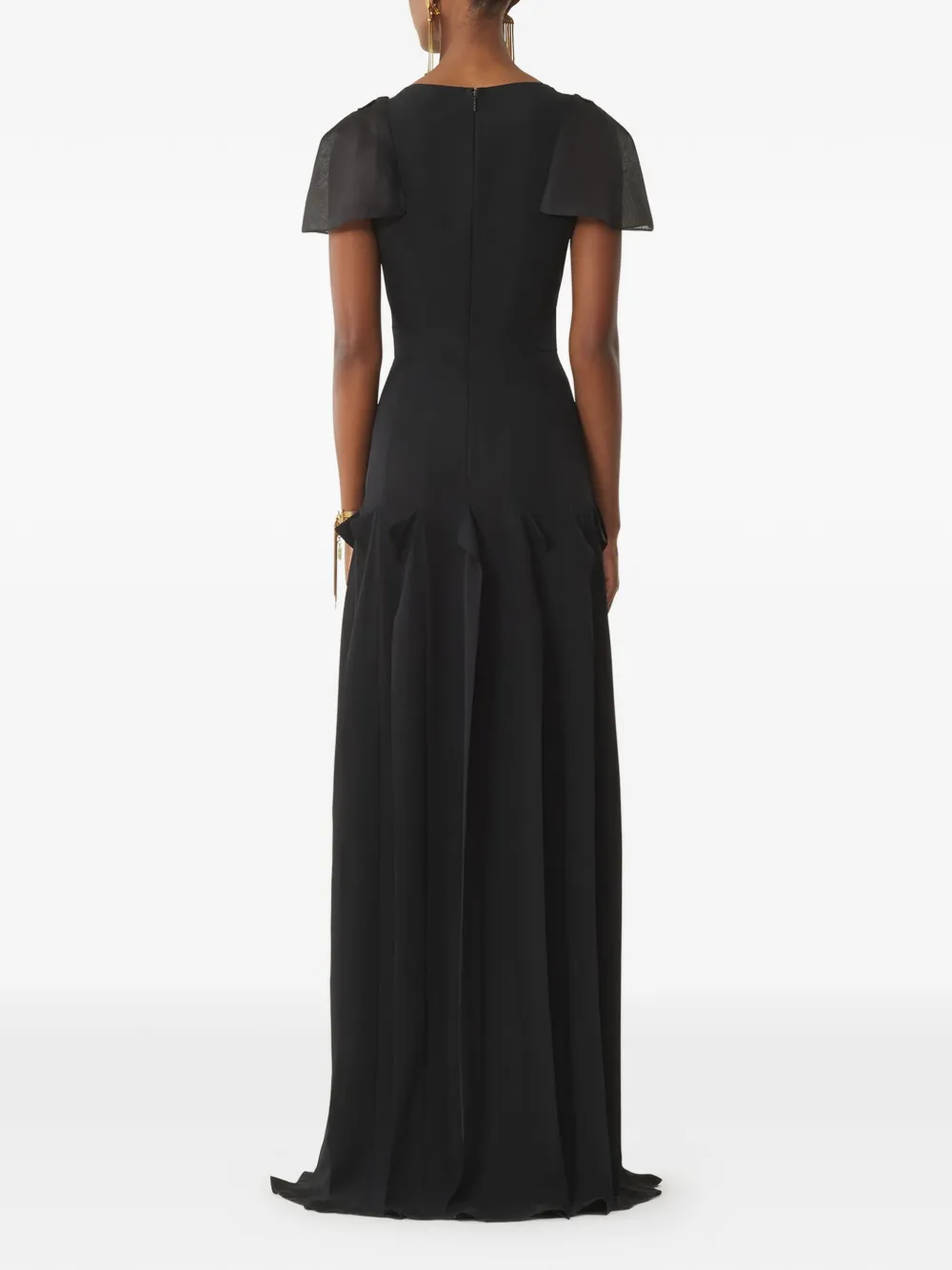 lace-detail pleated maxi dress