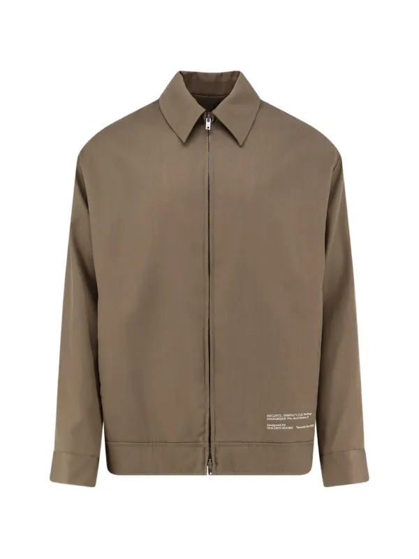 Golden Goose Wool Gabardine Coach Jacket with Embroidery in Brown