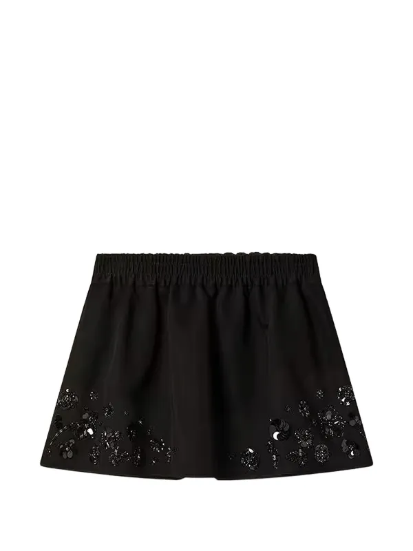 Golden Goose Miniskirt in Black Cotton Twill with Floral Sequin Embroidery