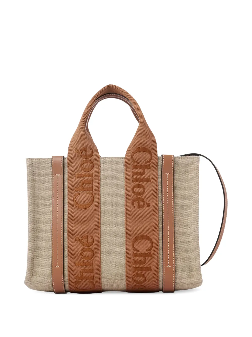 Chloé Woody logo-strap tote bag - Beige