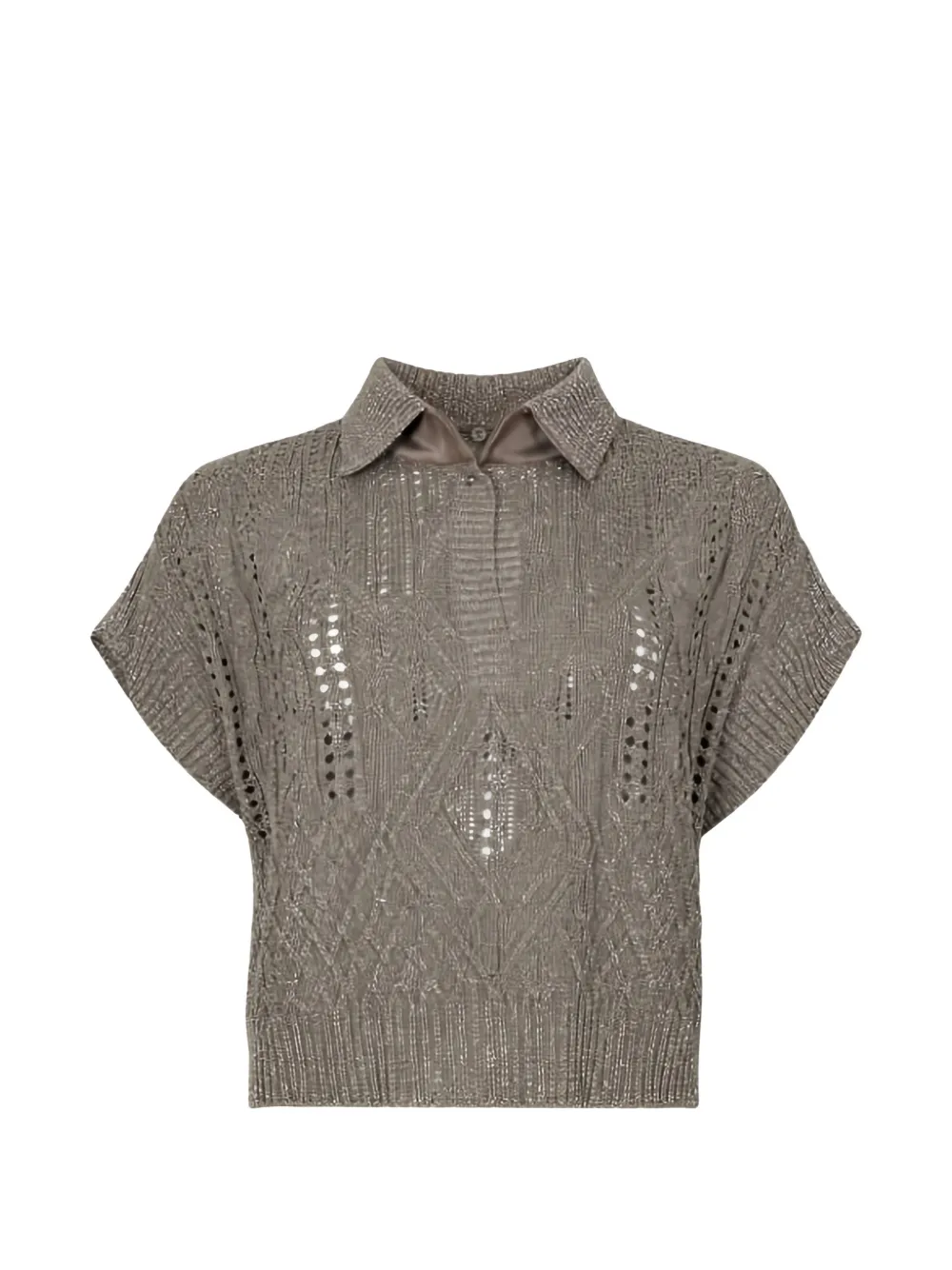 D.Exterior cable-knit polo shirt - Grigio