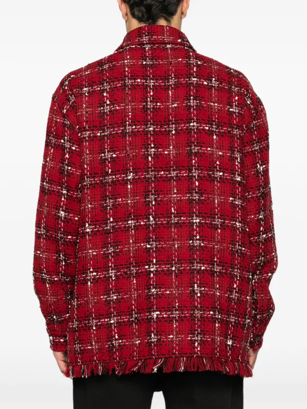 AMIRI フリンジチェックシャツ AMIRI フレイド チェックシャツ | レッド | FARFETCH JP