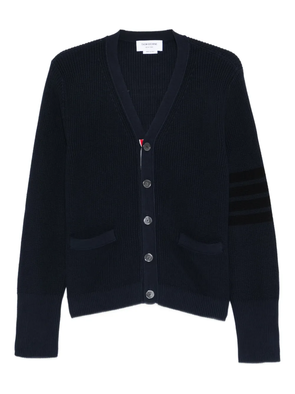 Thom+Browne+4-Bar+stripe+blue+cardigan+-+Bleu