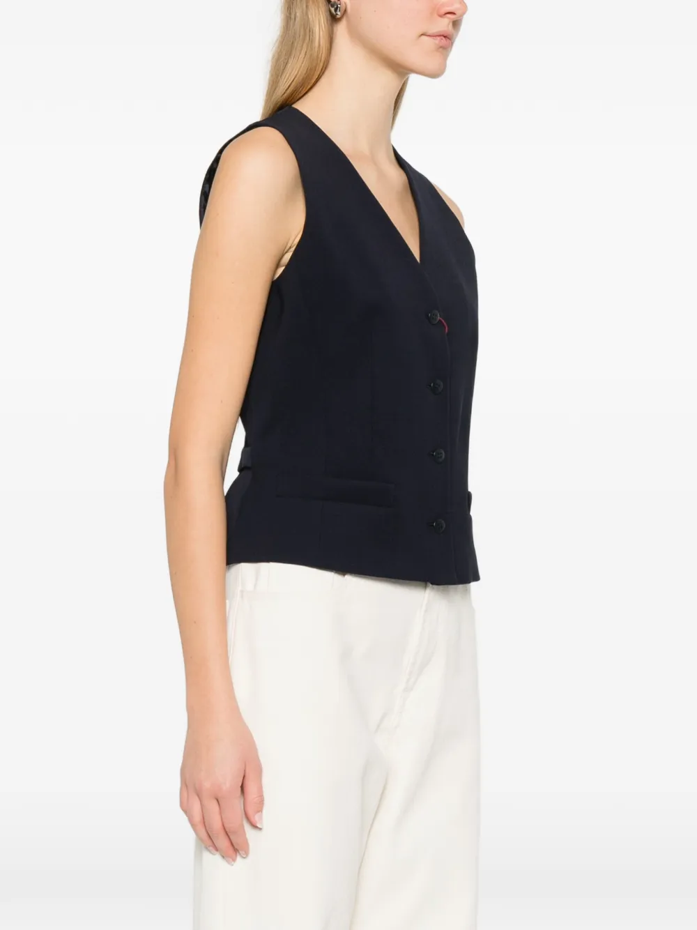 Max Mara Buttoned V-neck Gilet In Black