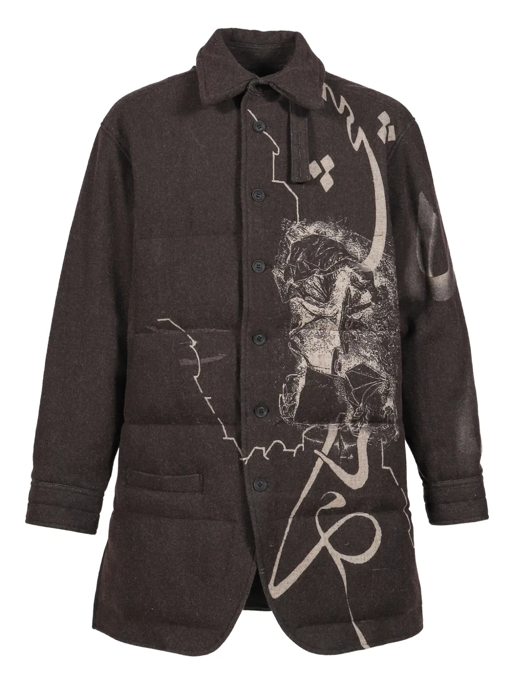 Yohji Yamamoto graphic-print padded coat | Black | Image 1
