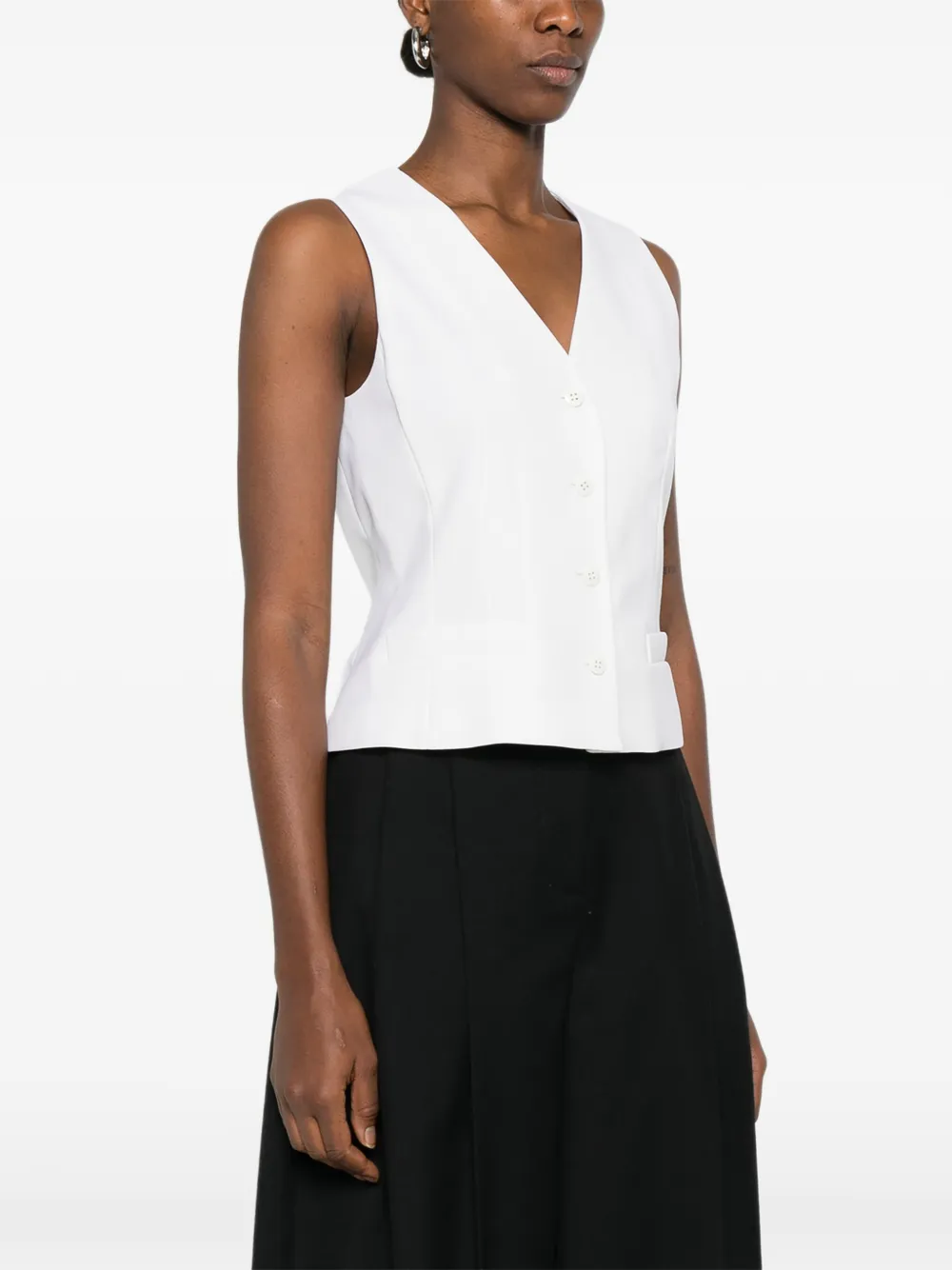 Max Mara V-neck Button Vest In White