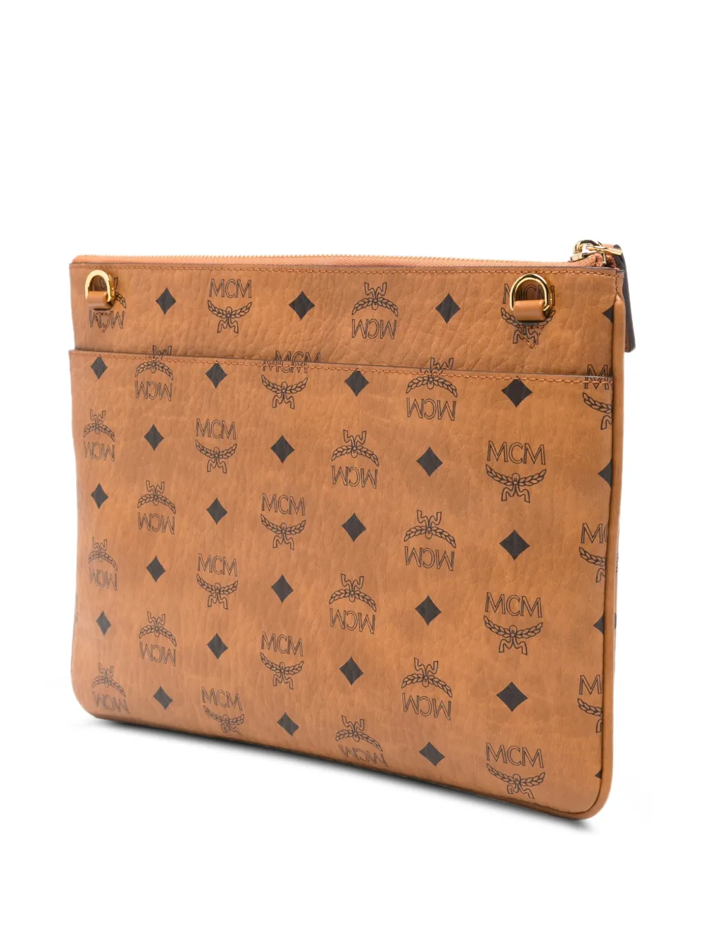 Mcm Logo-pattern Clutch Bag In Brown