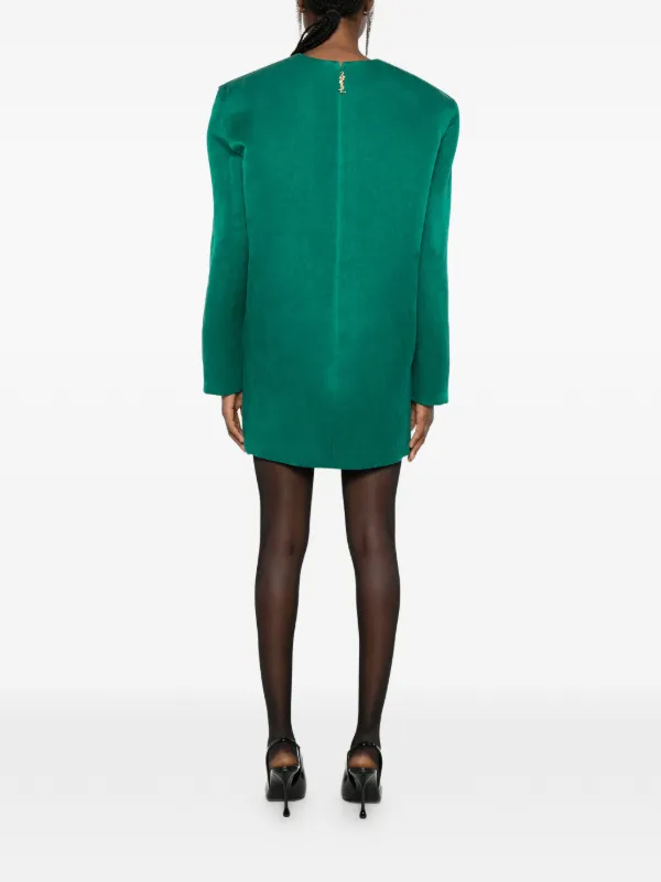 ysl green dress Saint Laurent // Dark Green Silk Belted Dress – VSP Consignment main image 1