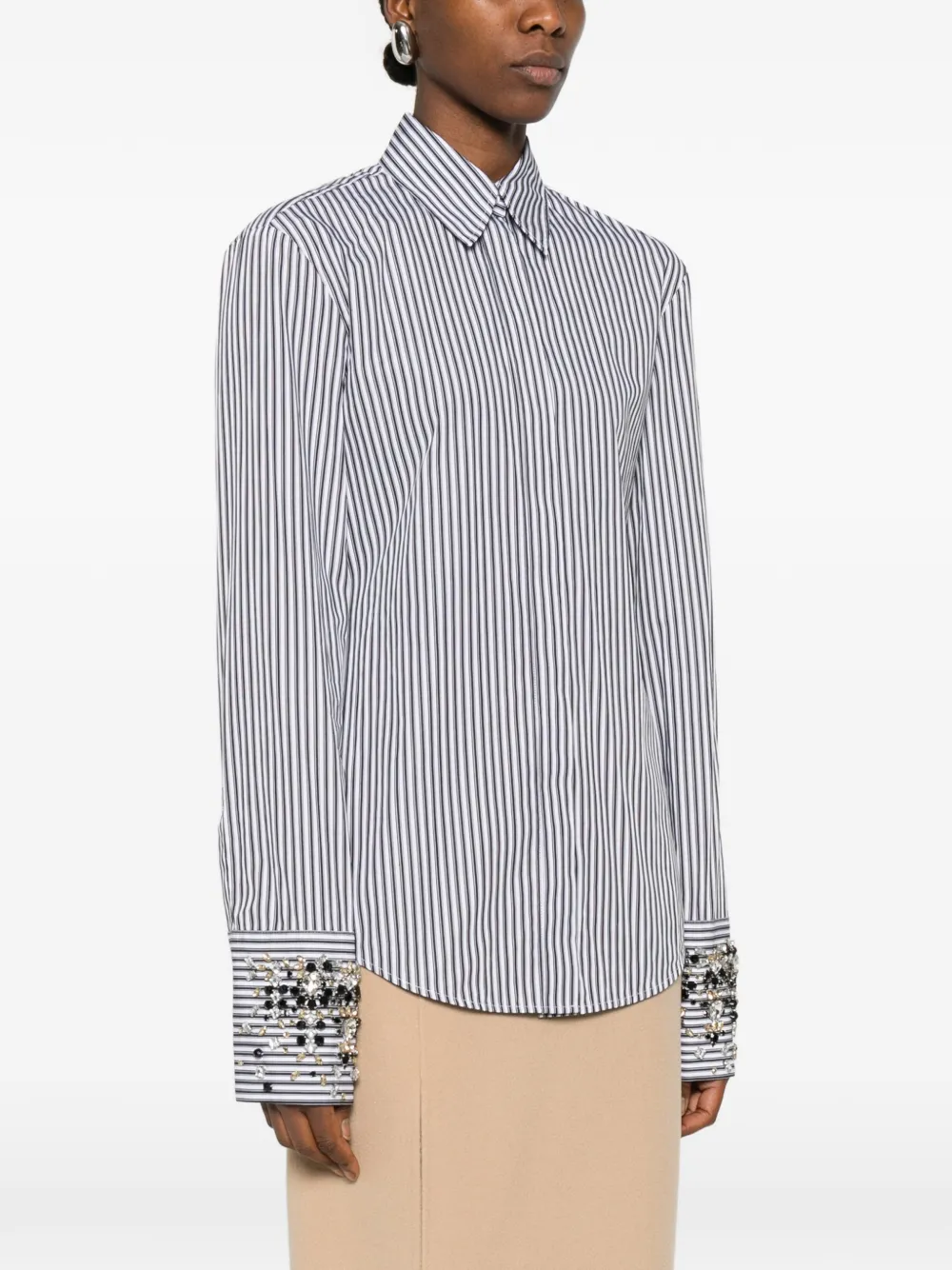 Sportmax Embellished Striped Shirt In Black