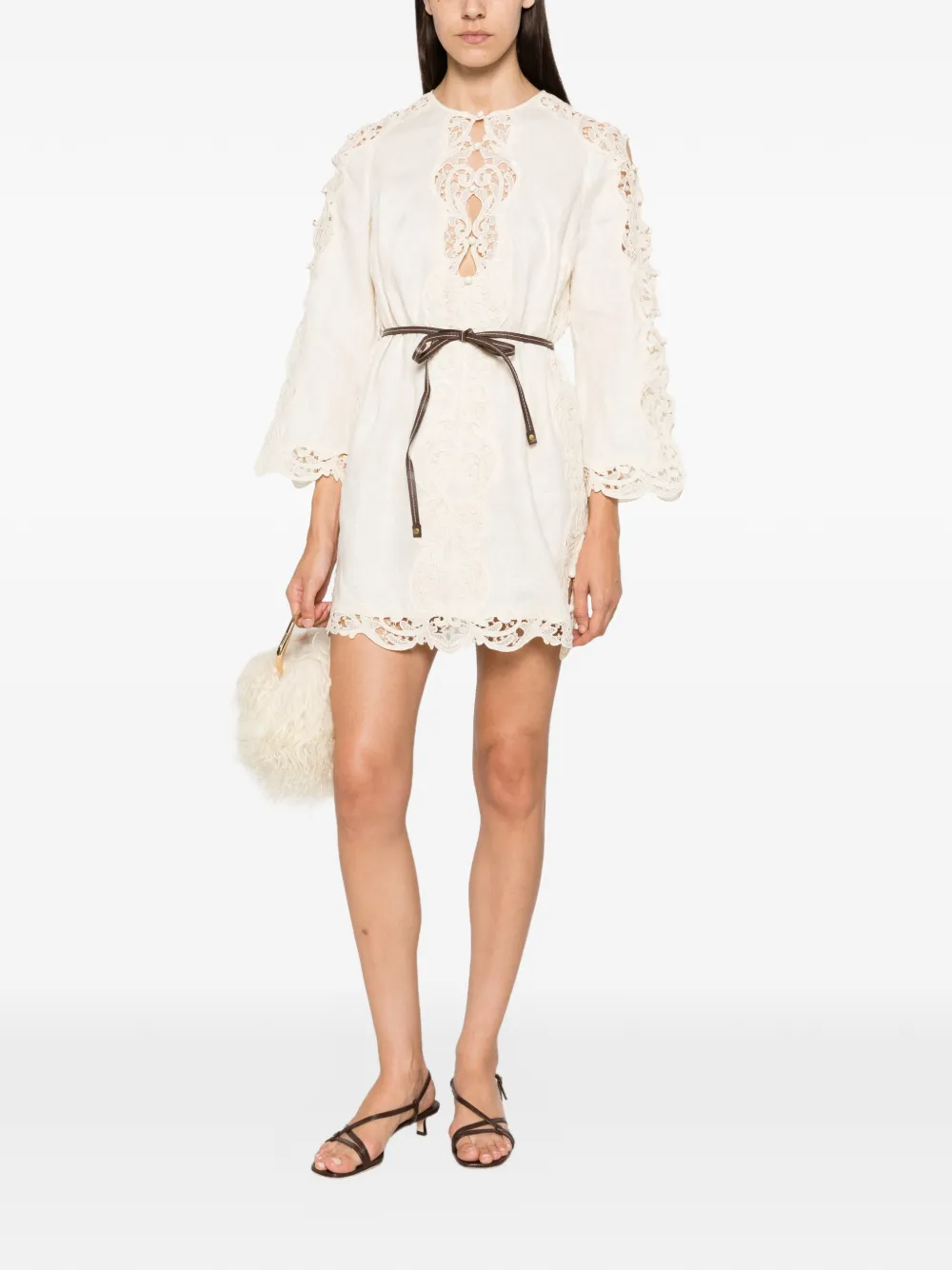 ZIMMERMANN Awaken mini-jurk met borduurwerk Beige