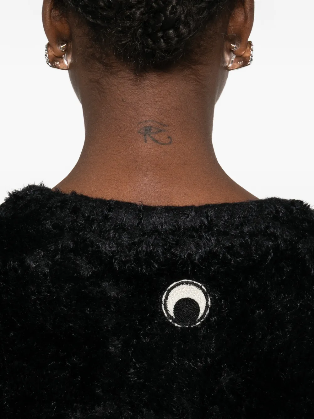 Marine Serre Fuzzy-texture Cardigan In Black