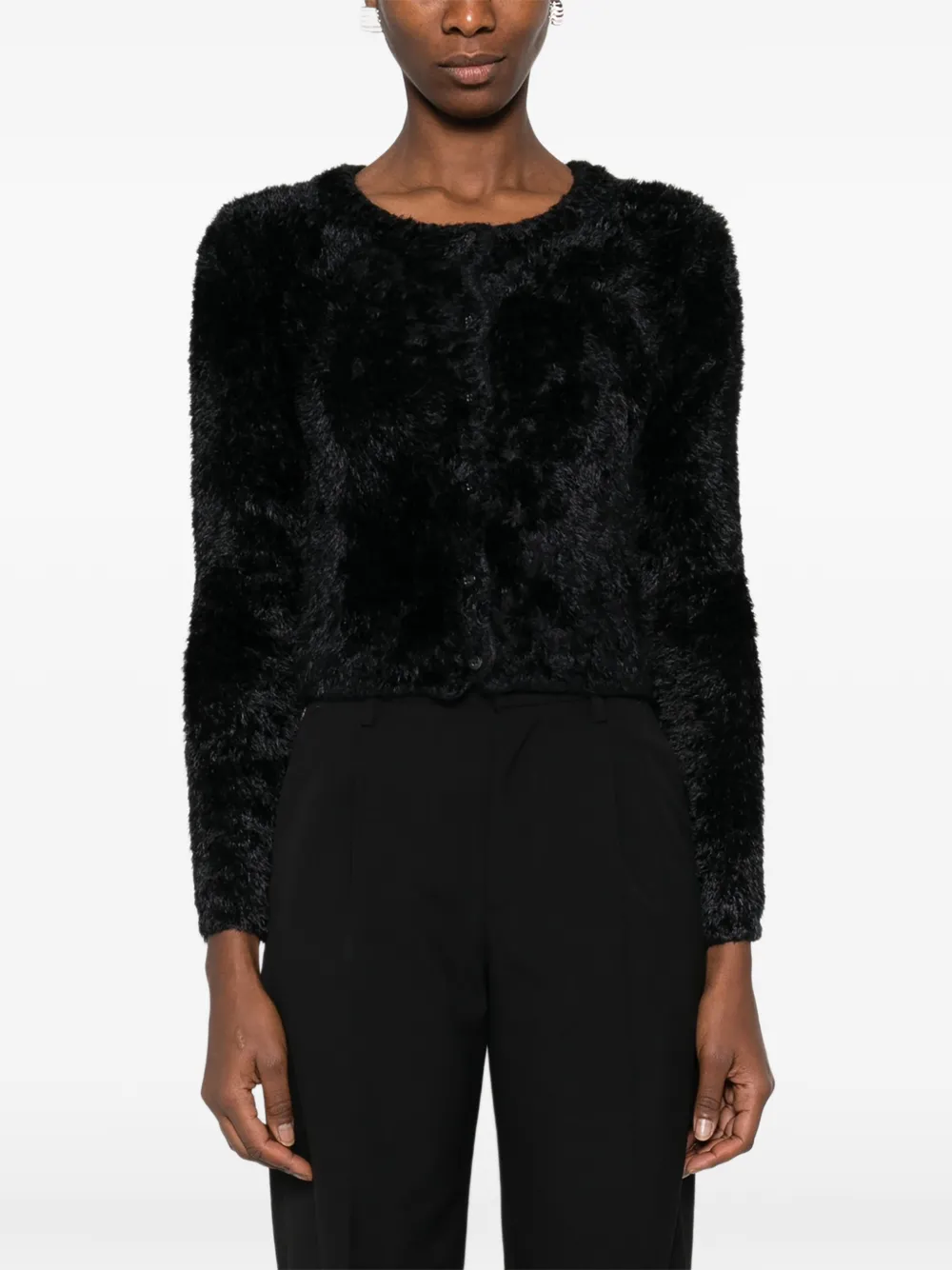 Marine Serre Fuzzy-texture Cardigan In Black