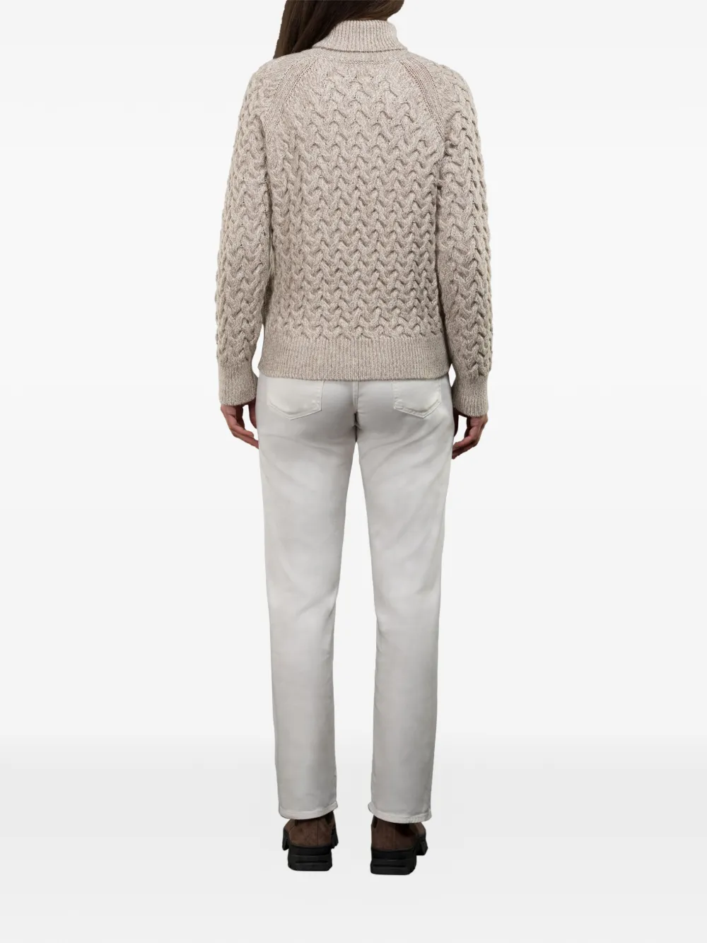 FIAMES 绞花针织高领毛衣