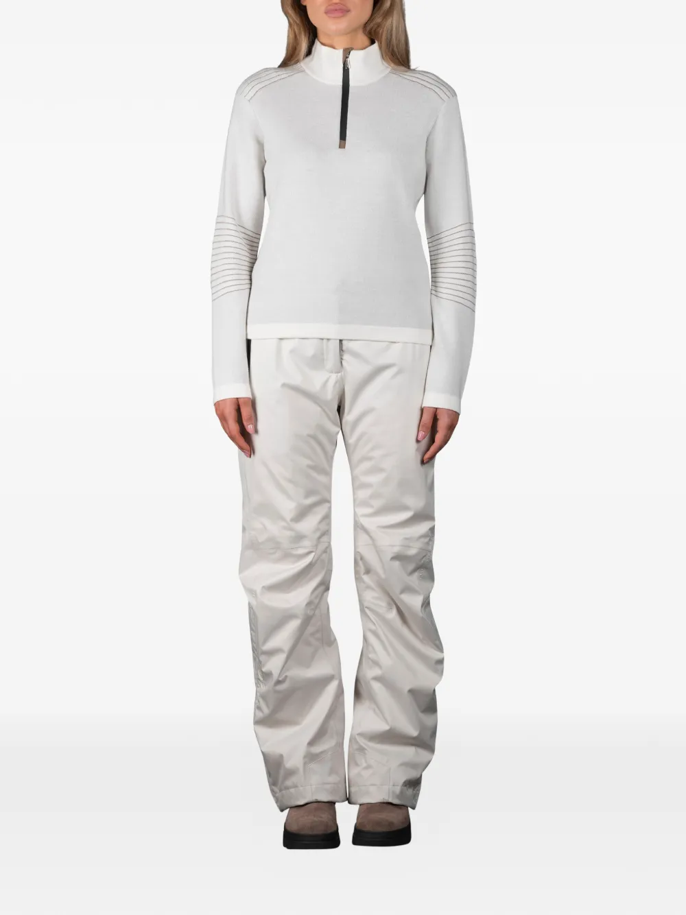 Moorer Stria Pullover Mit Kurzem Reissverschluss In White