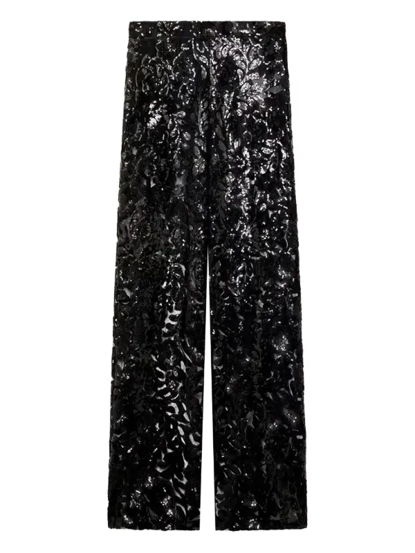 Golden Goose Tulle Pants with Floral Embroidery in Sequins in Black