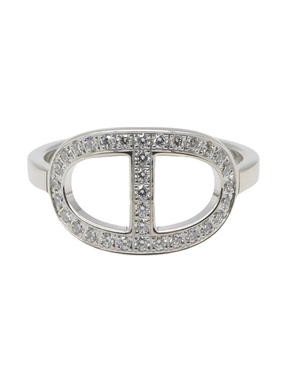 Pre-owned Hermes 2010s Chaine D'ancre Contour Mm 18k White Gold Diamond Ring In Silver