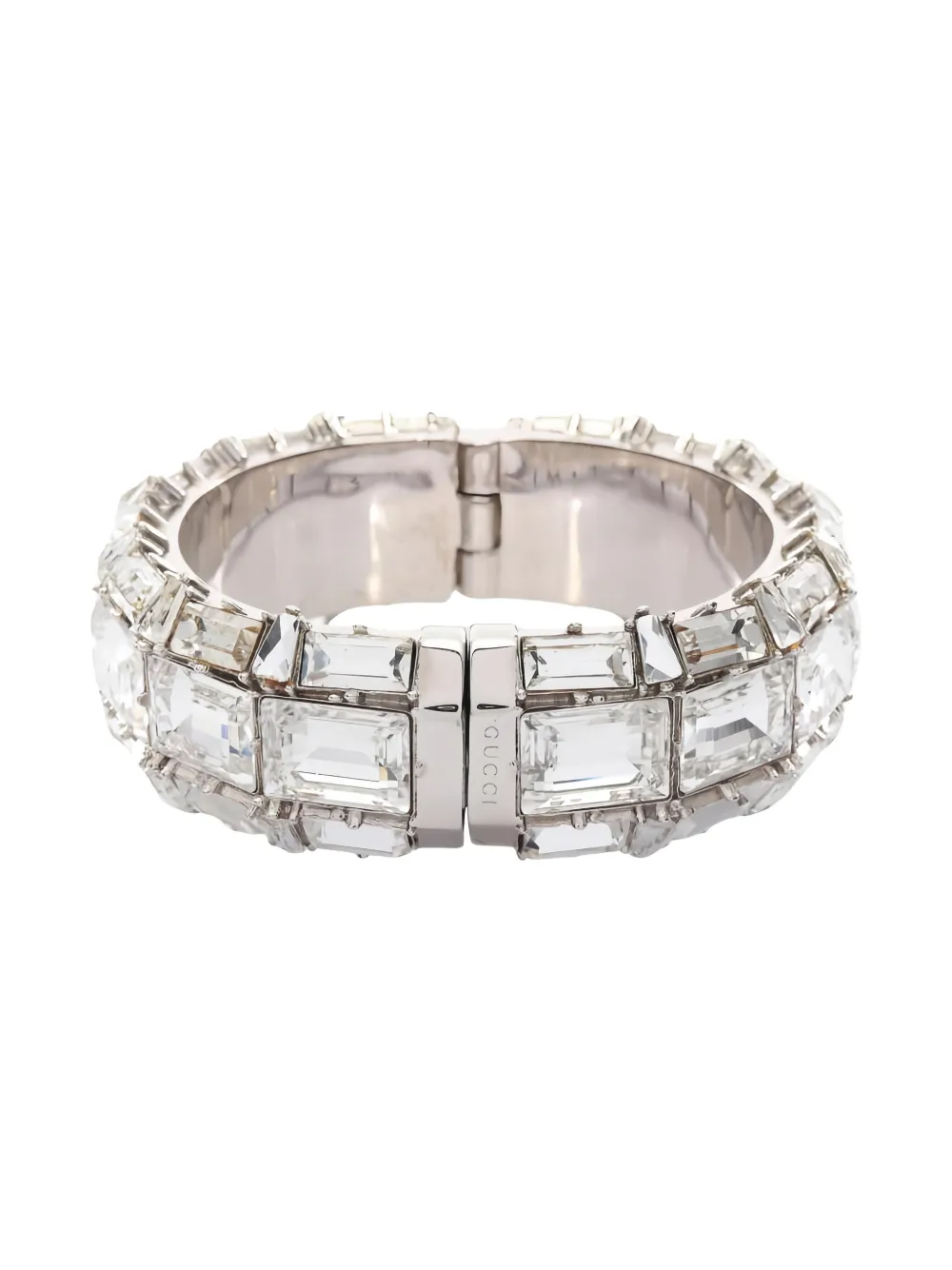 Pre-owned Gucci 2000s Crystal Bangle Ring In Silver