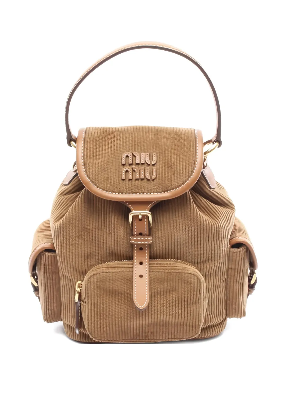 Pre-owned Miu Miu 2010s Corduroy Leather Backpack In Brown