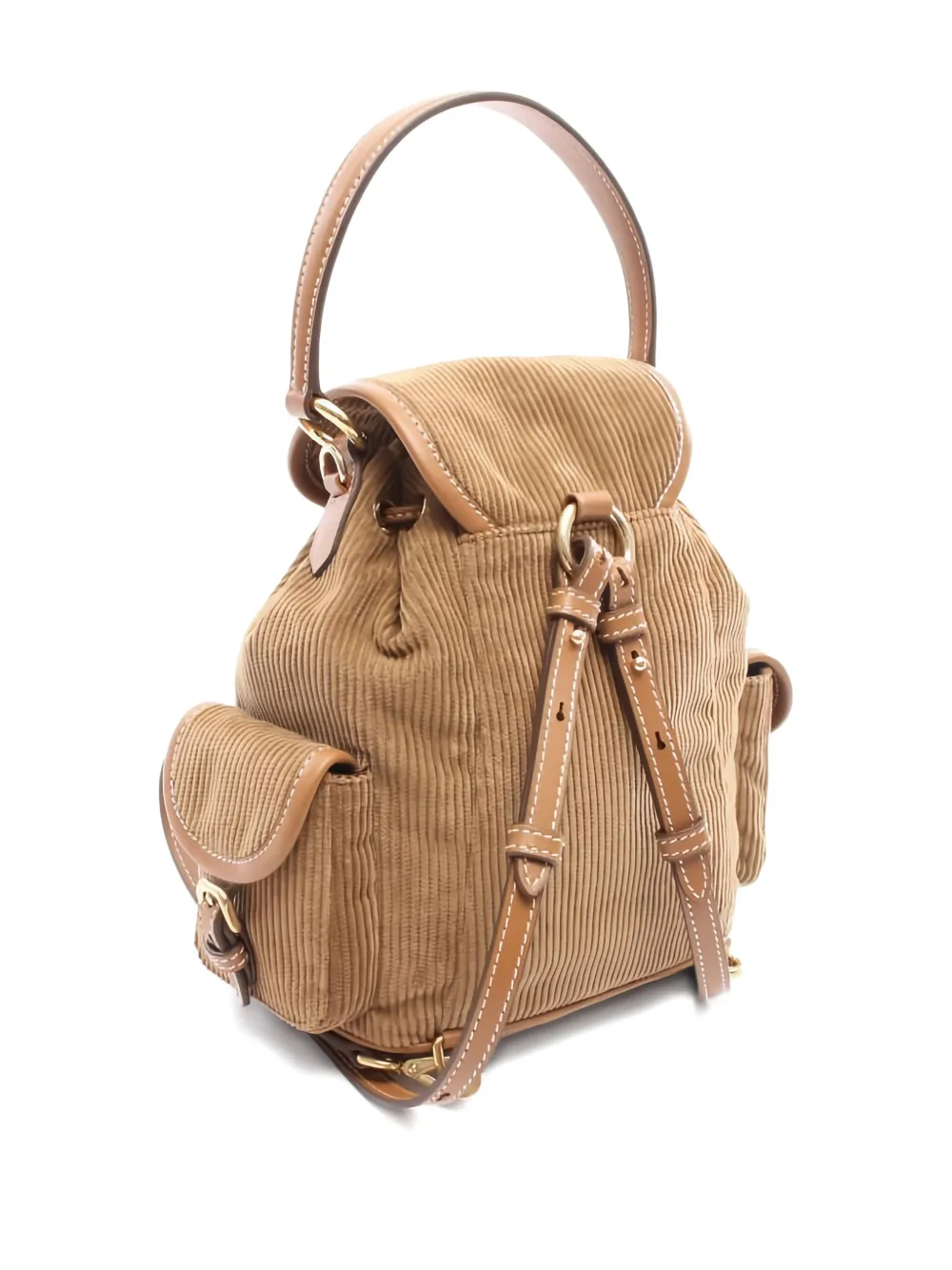 MIU MIU Pre-owned 2010s Corduroy Leather Backpack In Brown