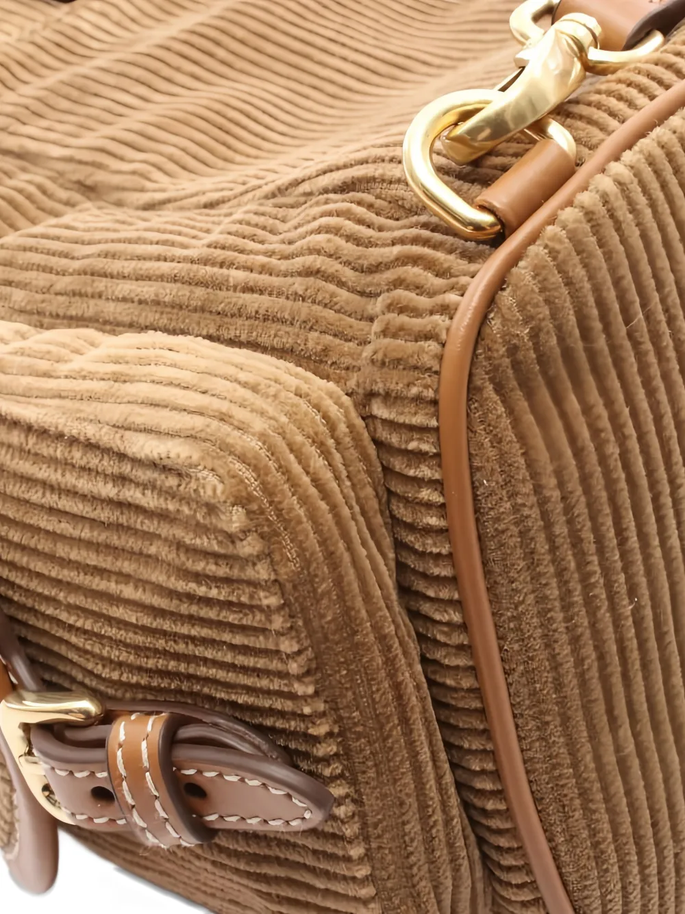 MIU MIU Pre-owned 2010s Corduroy Leather Backpack In Brown