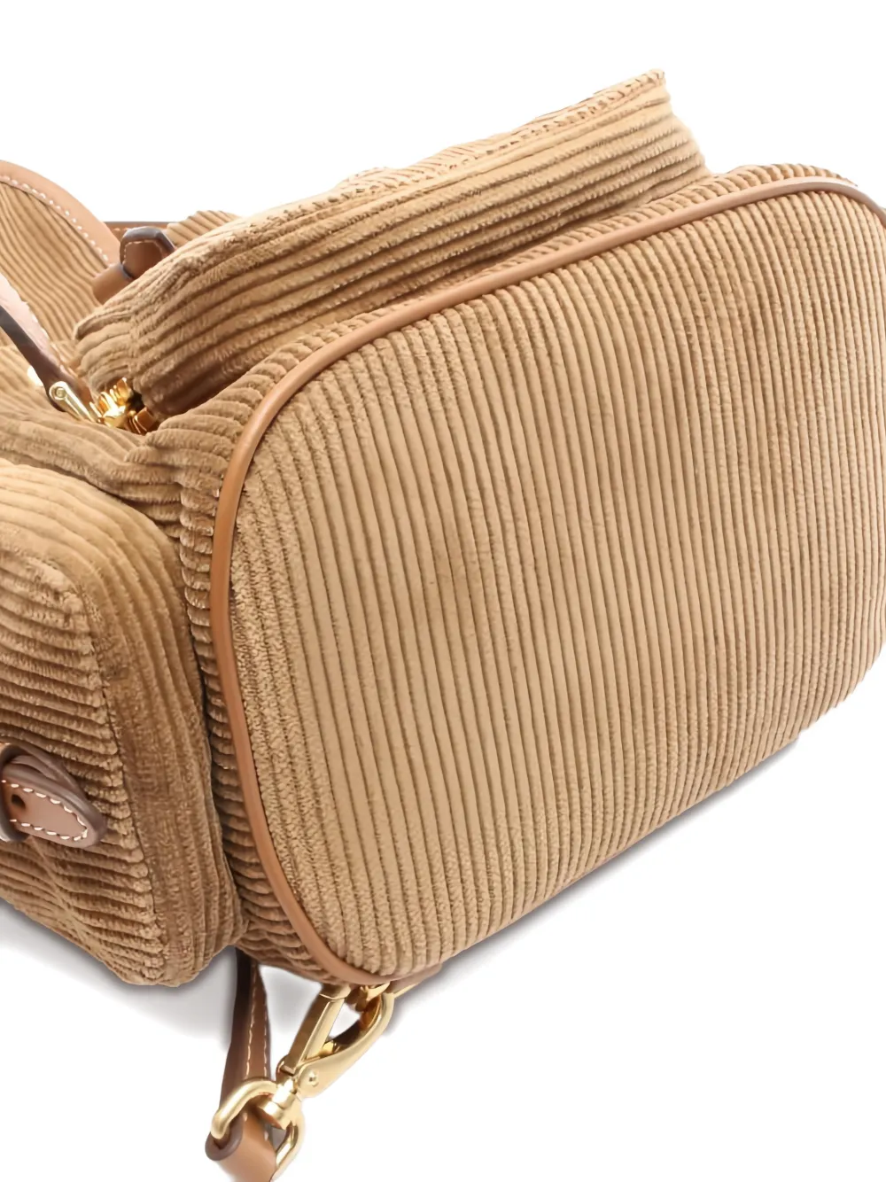 MIU MIU Pre-owned 2010s Corduroy Leather Backpack In Brown