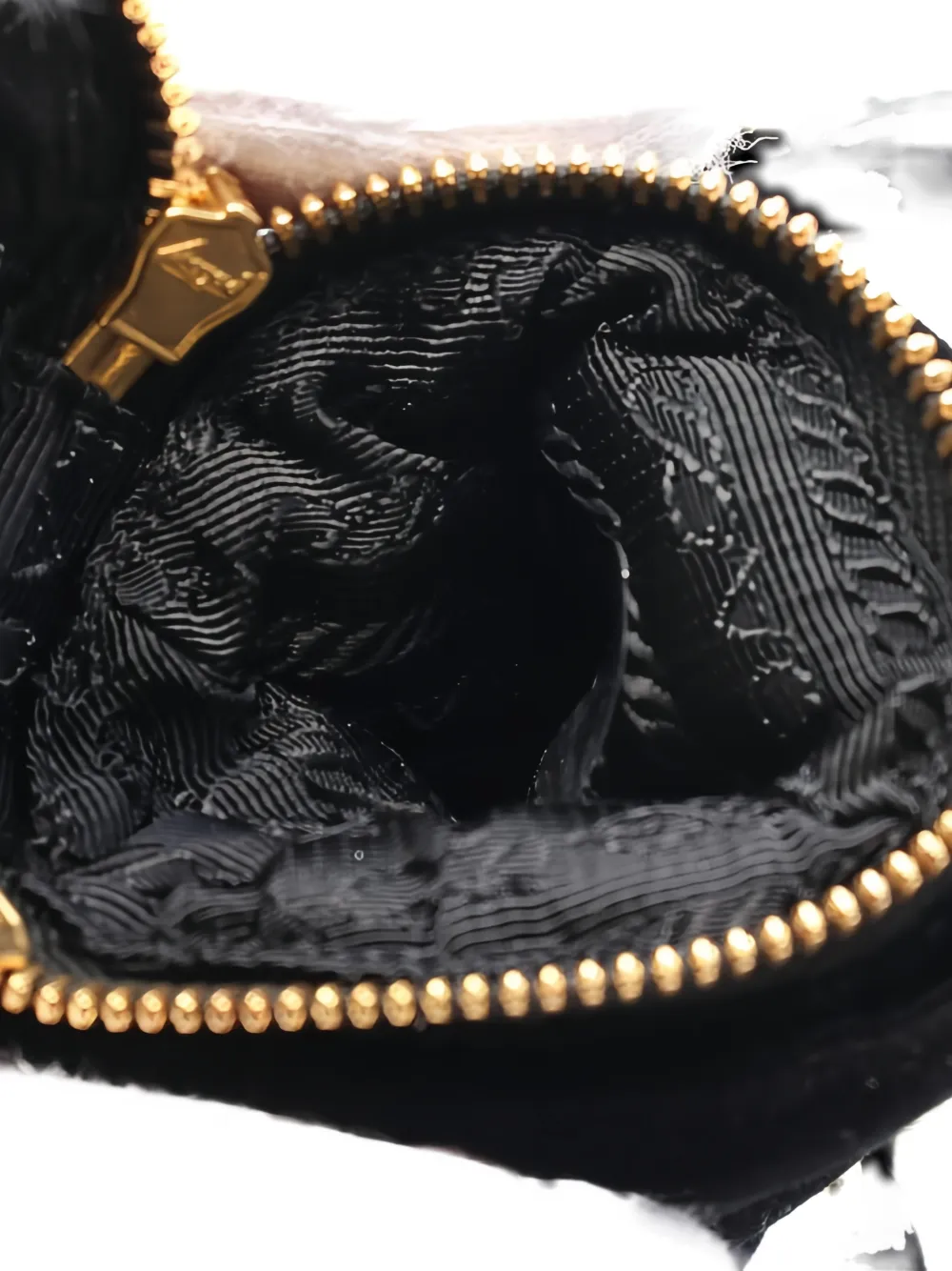 Pre-owned Prada 2020s Soft Robot Zip Velvet Charm Wallet In Black