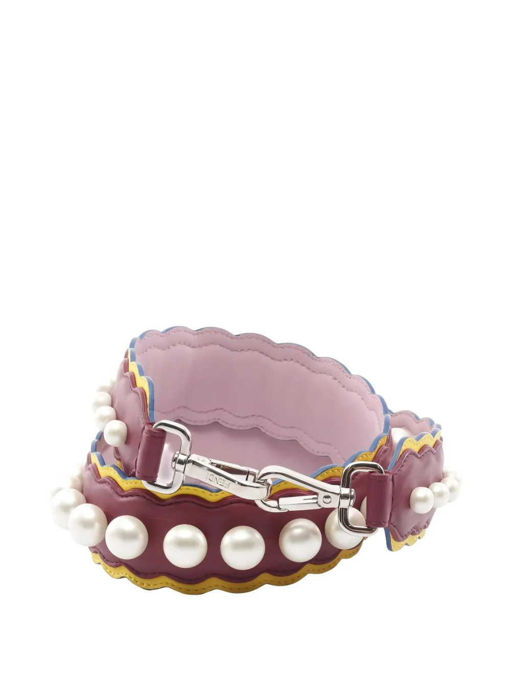 Pre-owned Fendi 2010s Strap You Faux-pearl Scalloped Leather Shoulder Strap In Red