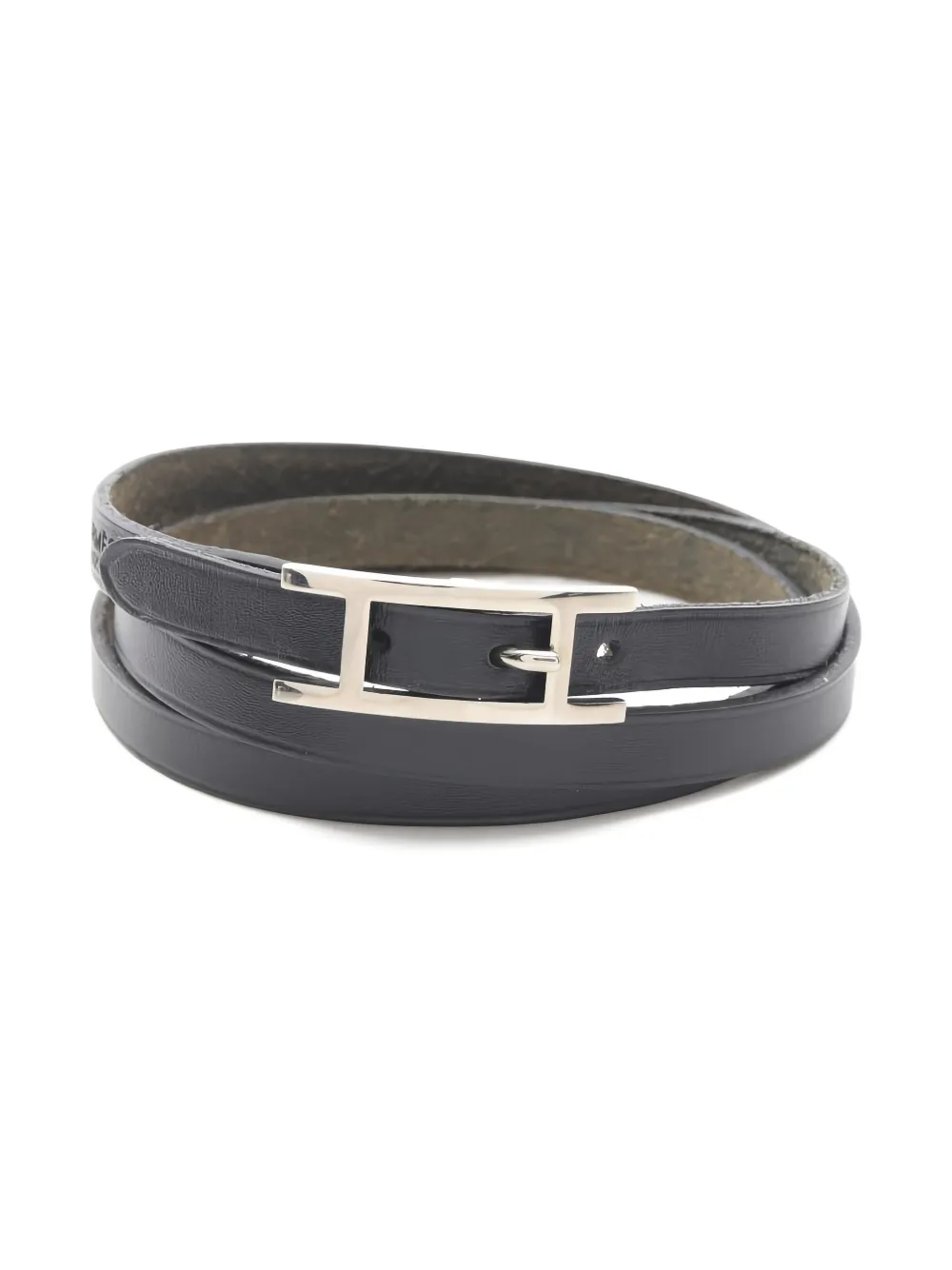 Pre-owned Hermes 2001 Api 3 Long Leather Bracelet In Black