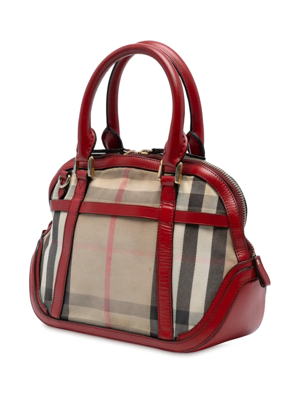  Burberry Pre-owned 2000-2017 Small Leather Trimmed House Check Canvas Bridle Orchard Satchel - Brown 
