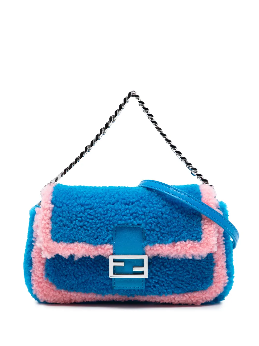 Fendi Pre-Owned 2000-2010 Micro Bicolor Shearling Baguette satchel | Blue | Image 1