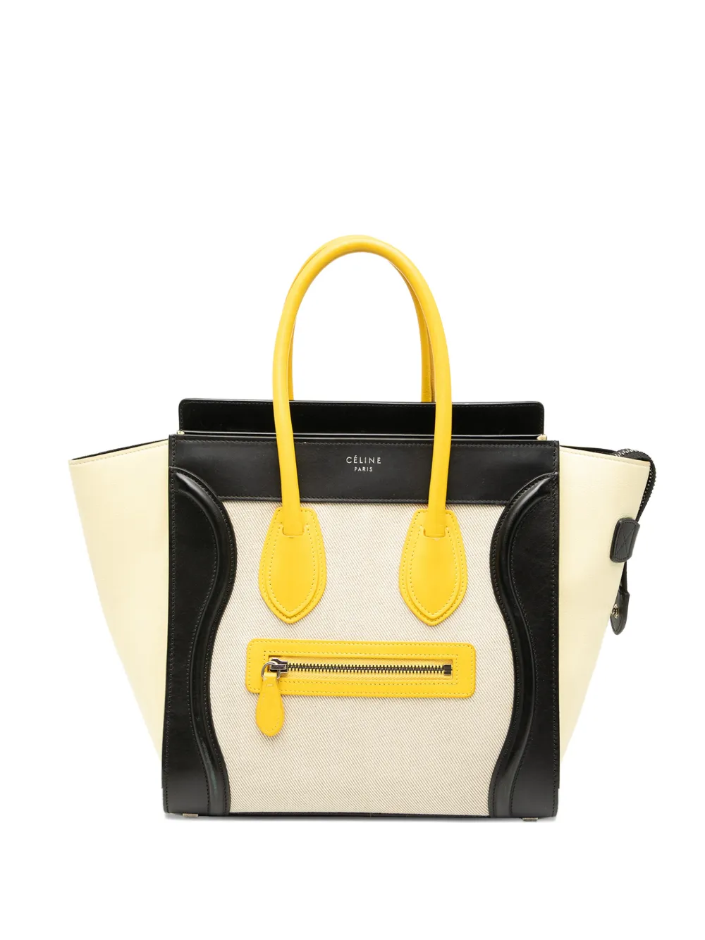 Celine Pre-Owned 2015 Micro Tricolor Canvas and Leather Luggage Tote handbag - Marrone