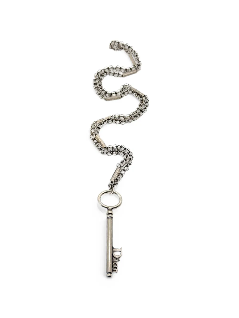 Pre-owned Dior 2000s Galliano Key Pendant Necklace In Silver