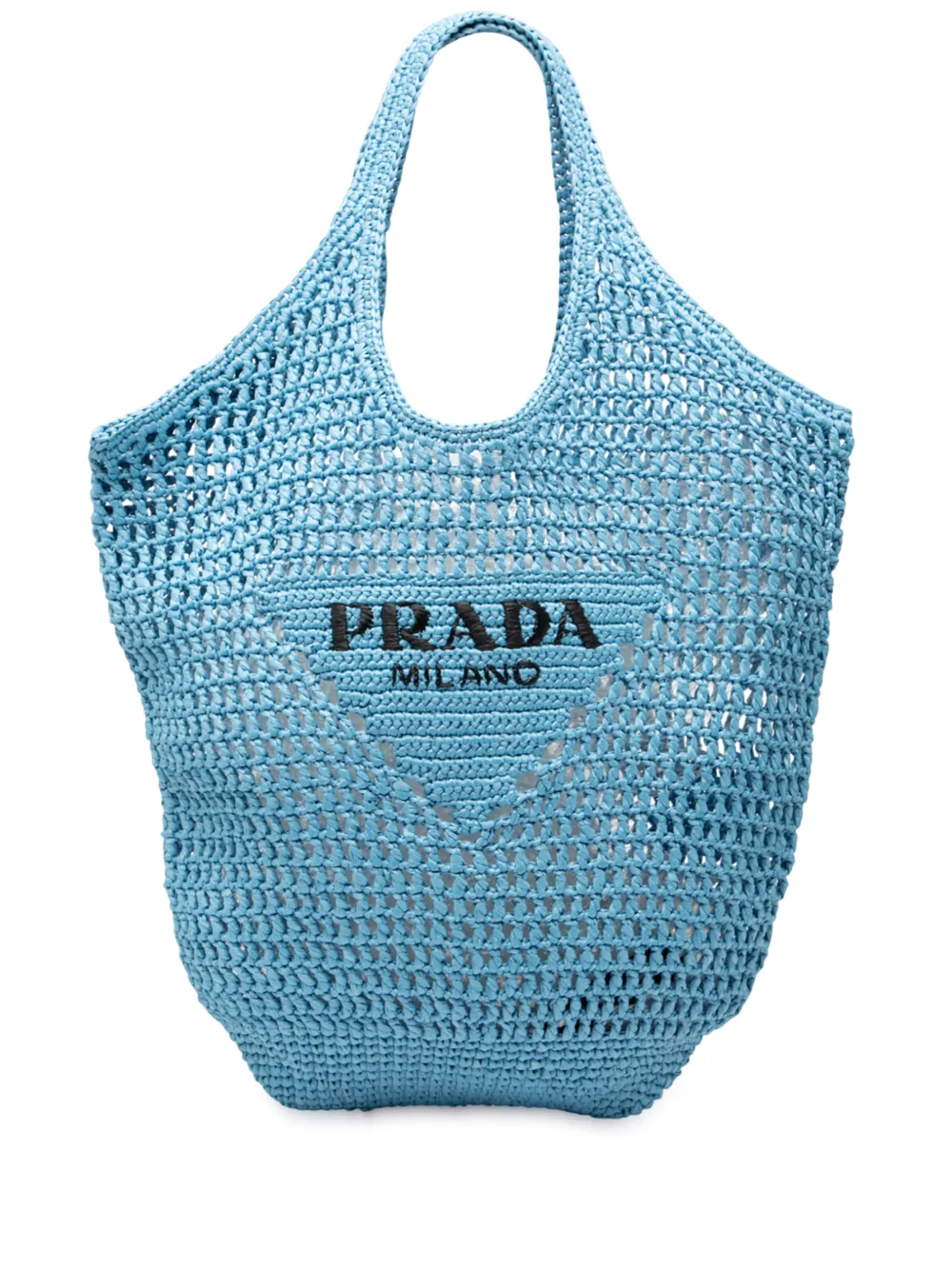 Prada Pre-Owned 2000-2025 Raffia Effect Crochet Logo Embroidered Shopping tote bag - Blu