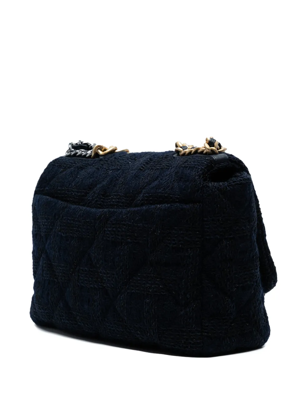 Pre-owned Chanel 2019 Maxi Tweed 19 Flap Satchel In Black