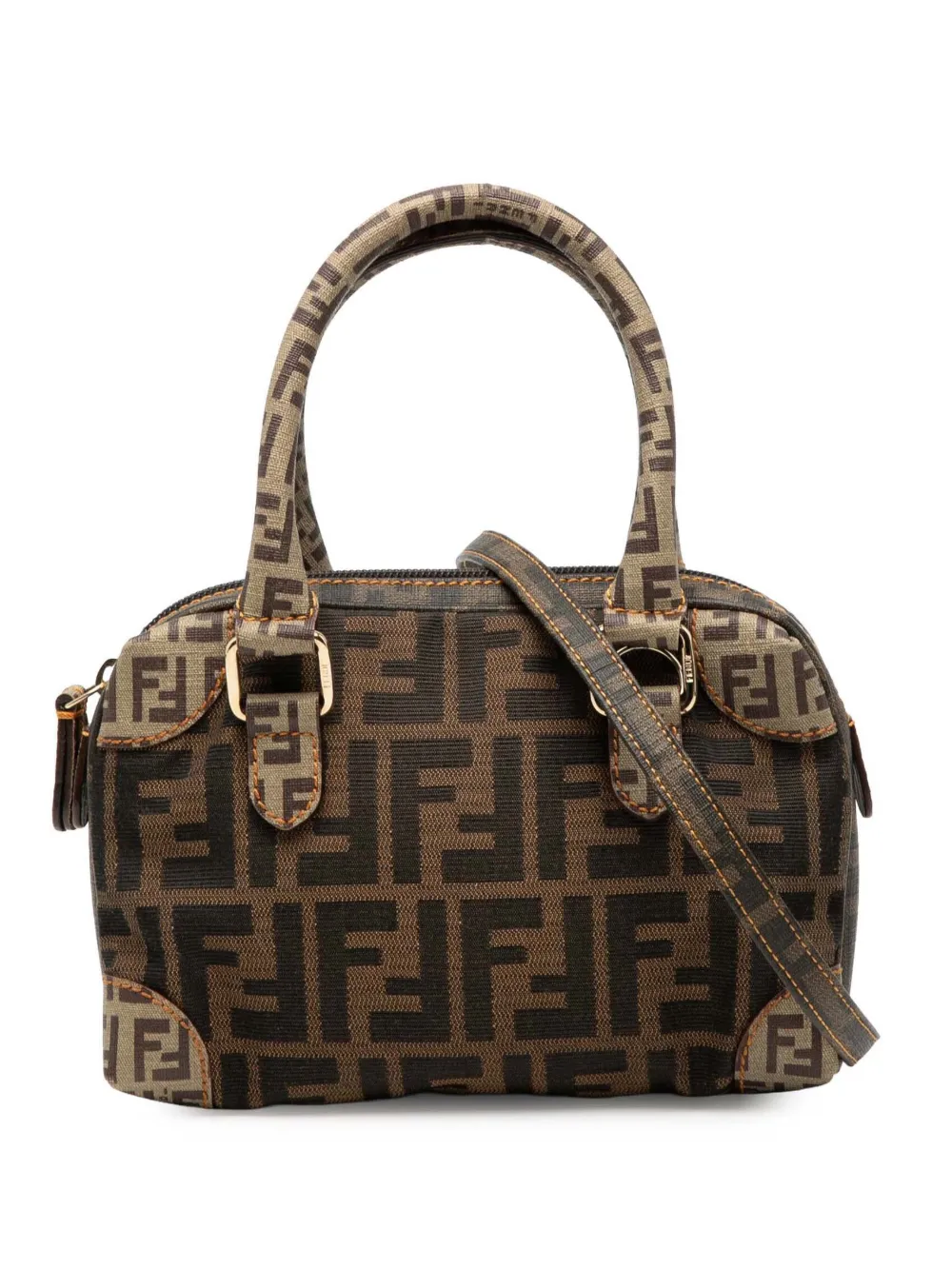 Pre-owned Fendi 2000-2010 Zucchino Trimmed Zucca Canvas Boston Satchel In Brown