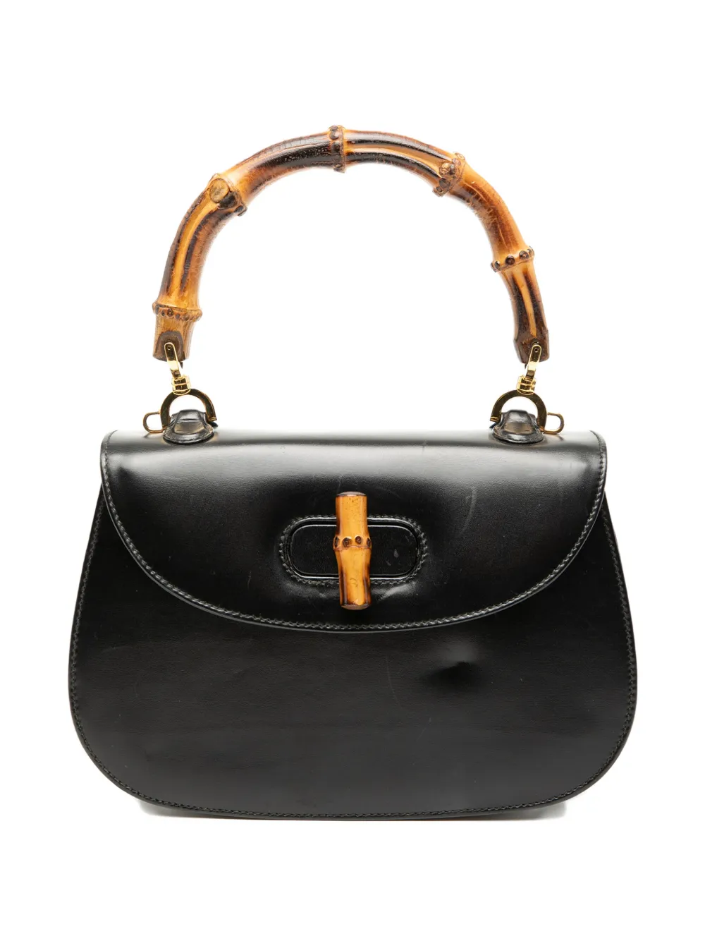 Pre-owned Gucci 20th Century Calfskin Bamboo Night Satchel In Black