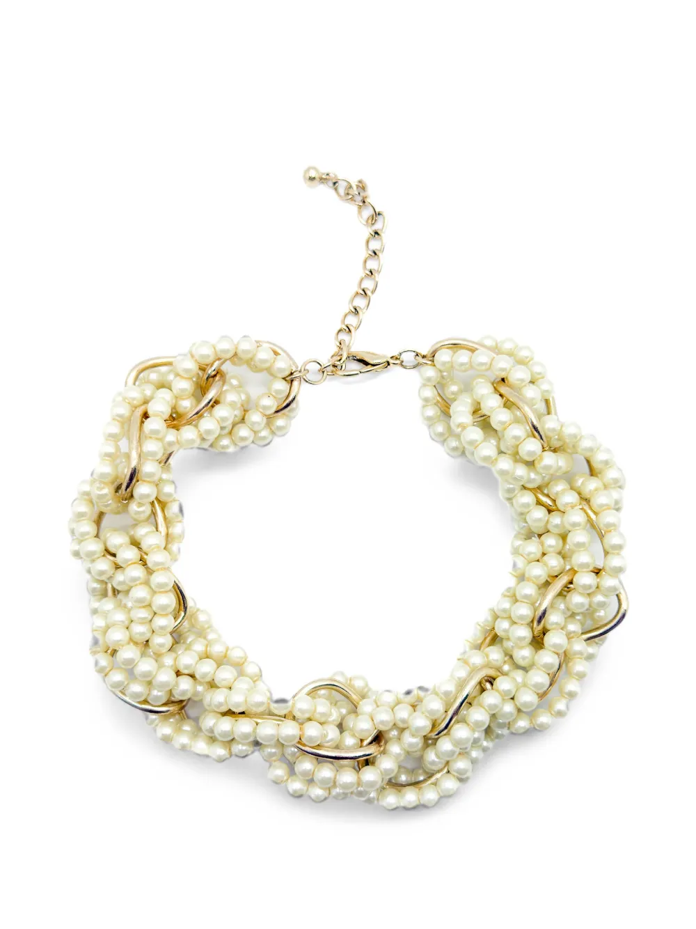 Pre-owned Jennifer Gibson Jewellery 2010s Faux-pearl Twisted Necklace In Gold