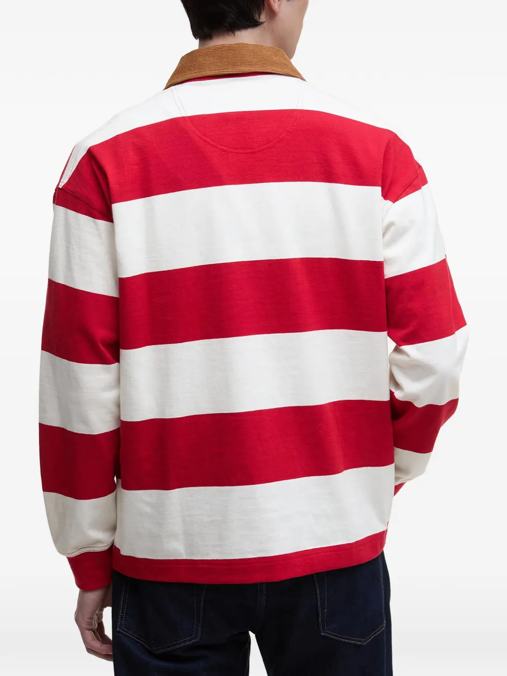 Corduroy Collar Striped Polo Shirt