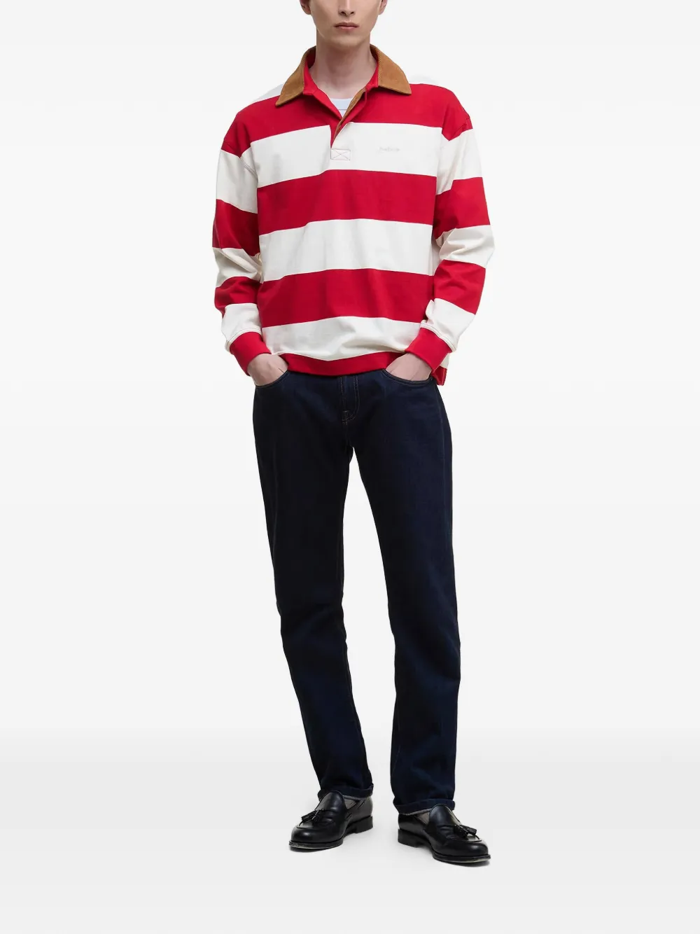 Barbour Gestreept poloshirt met ribfluwelen kraag - Rood