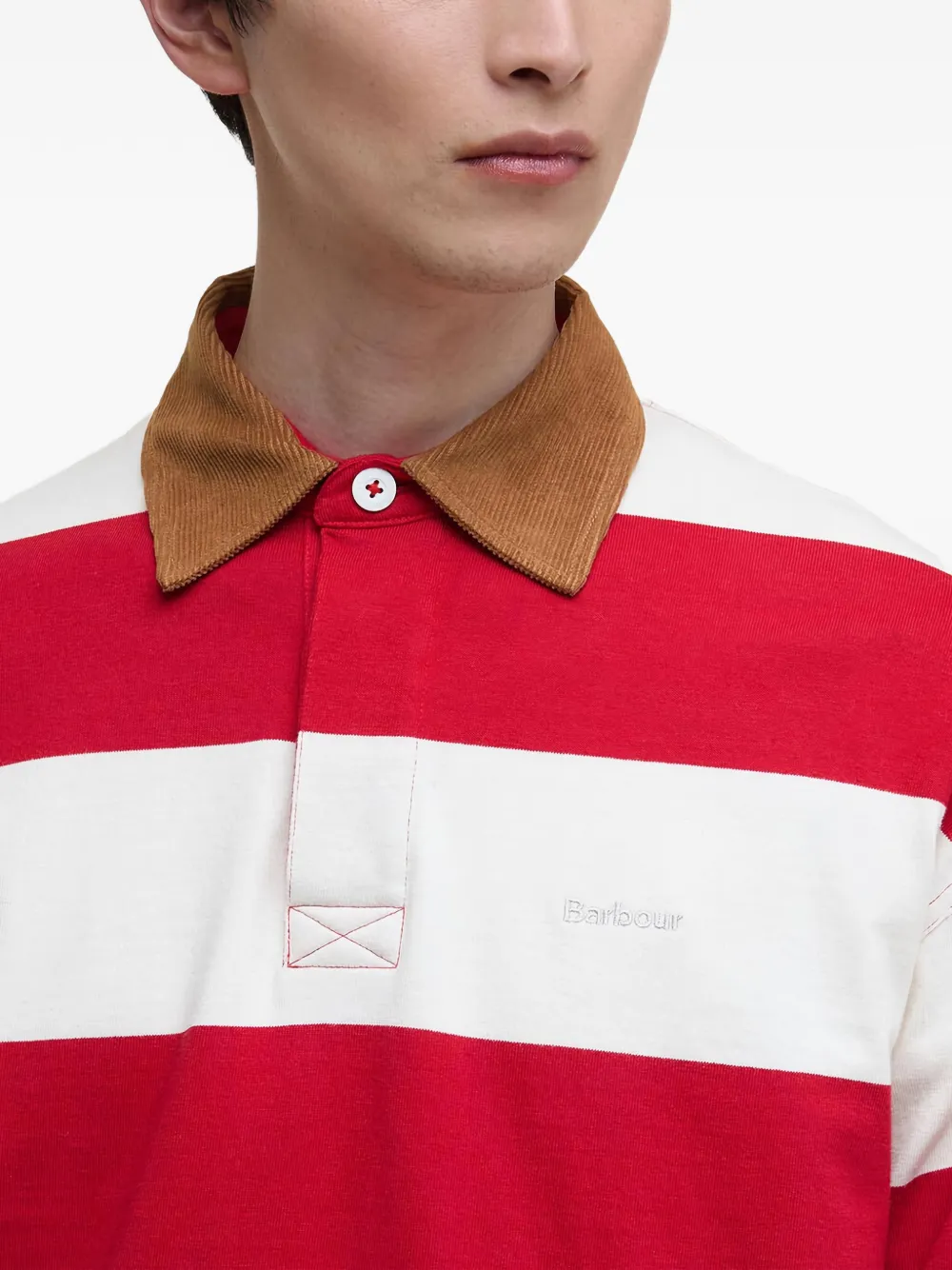 Corduroy Collar Striped Polo Shirt