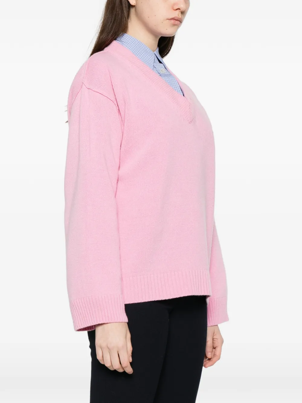  Ganni V-neck Embroidered Sweater - Pink 