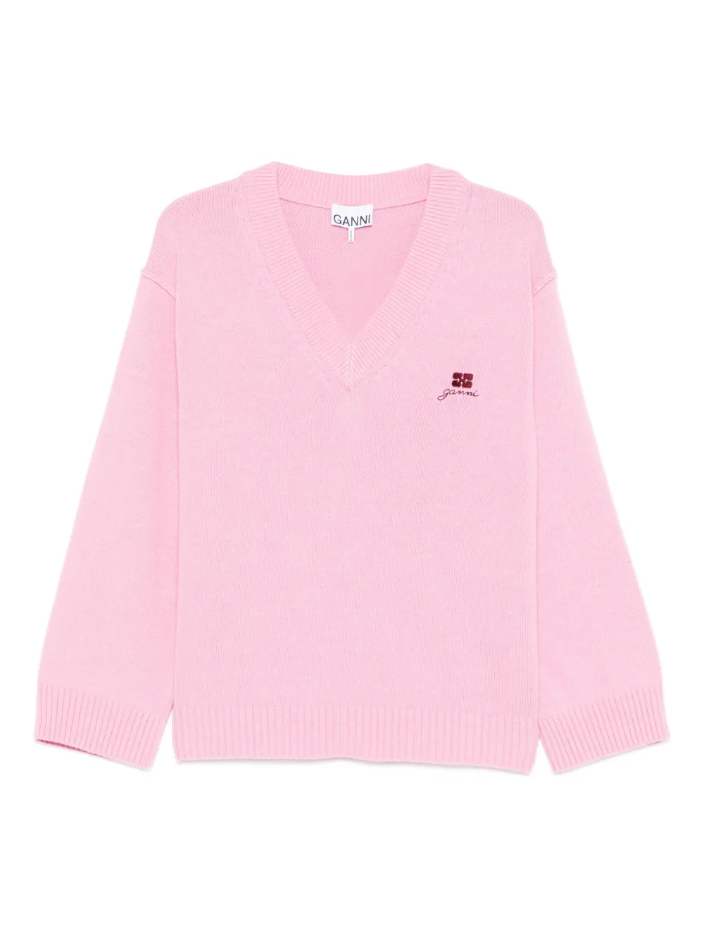 GANNI V-neck embroidered sweater - Rosa