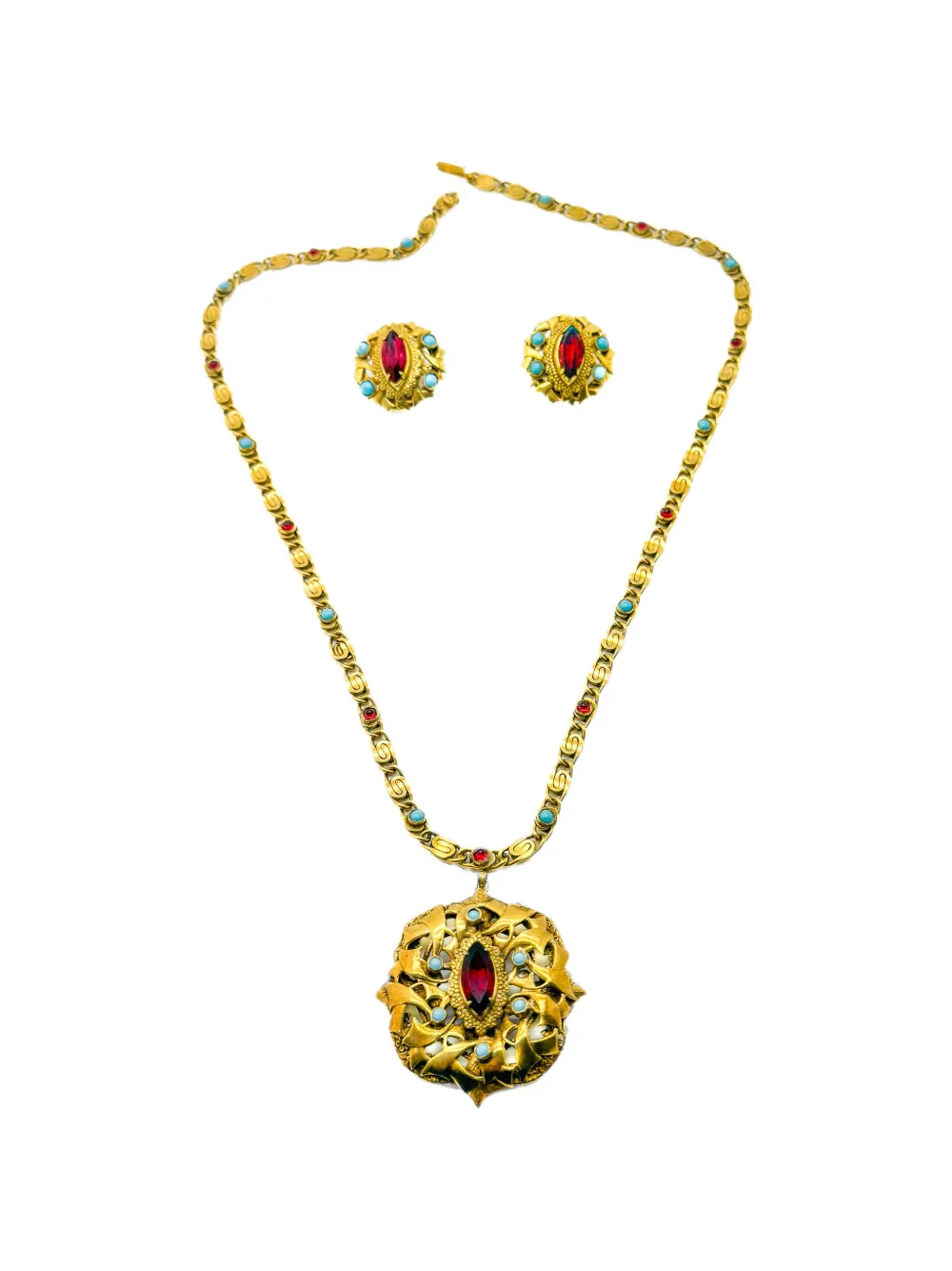 Jennifer Gibson Jewellery 1940s Sandor Renaissance inspired necklace and earrings - Gold