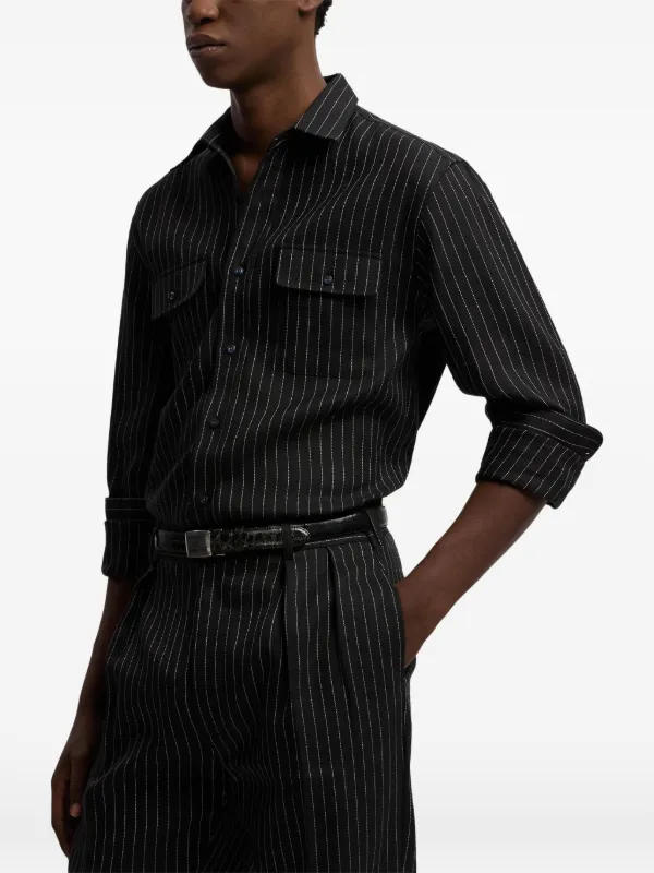 Ralph Lauren Purple Label Pinstripe Pocket Shirt | Black | FARFETCH