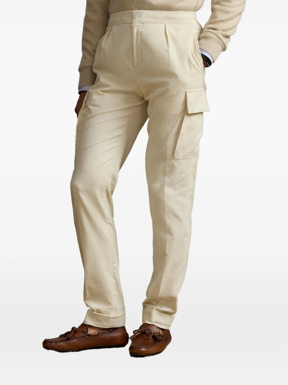 Ralph Lauren Purple Label Broek met elastisch trekkoord en plooien Beige