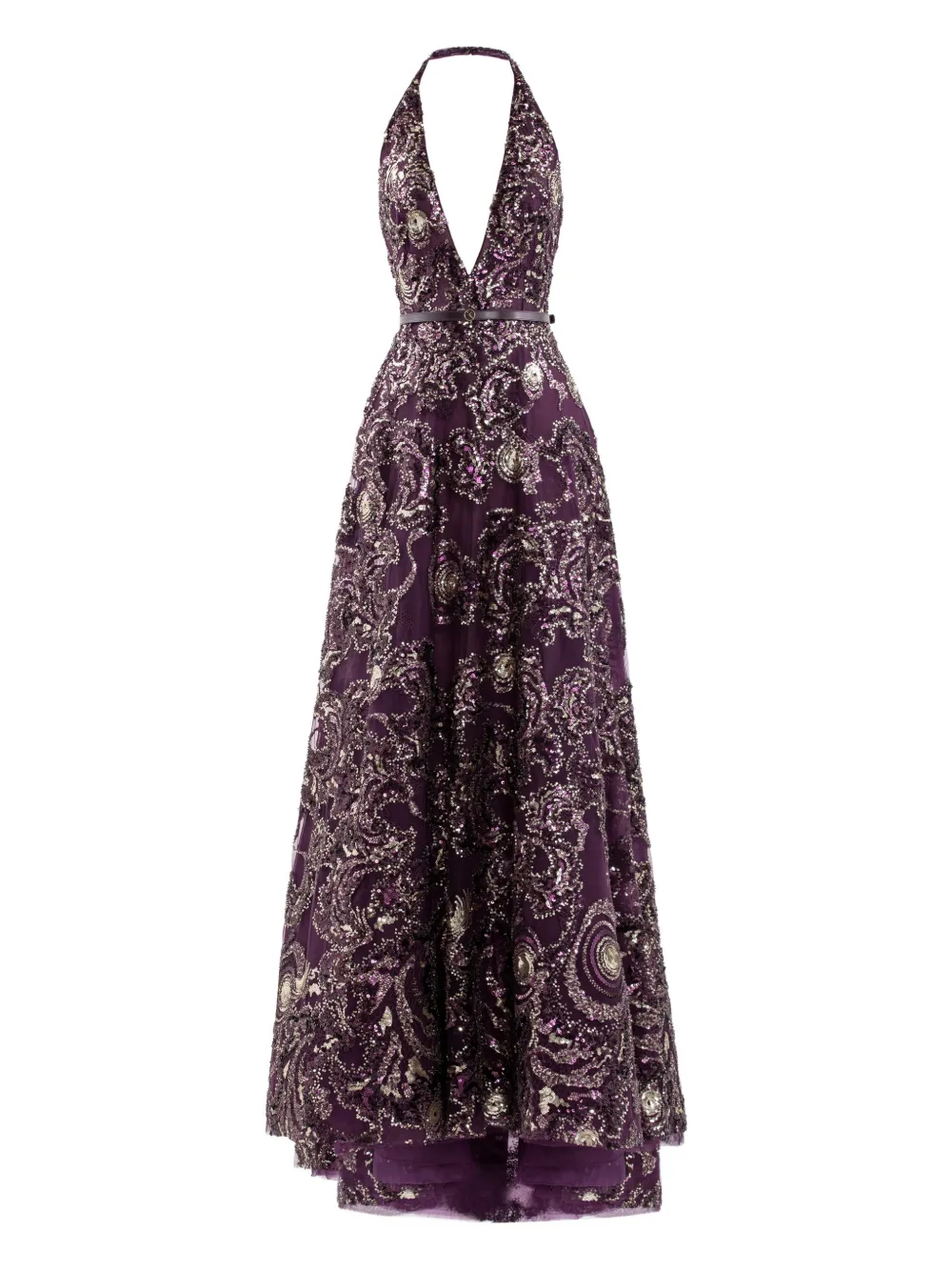 Saiid Kobeisy Abito lungo con ricamo - Viola