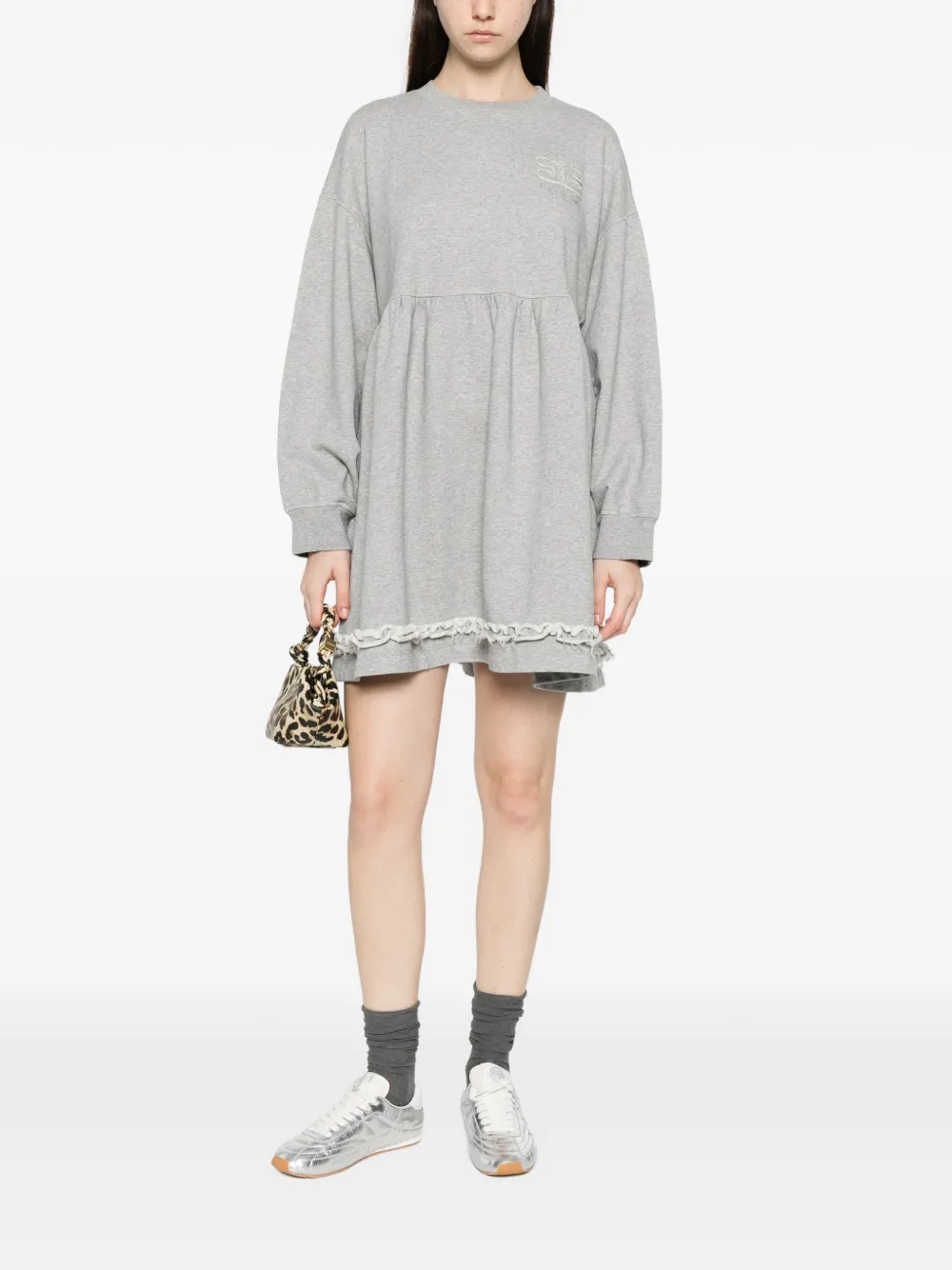 GANNI lace-trim mini dress - Grijs