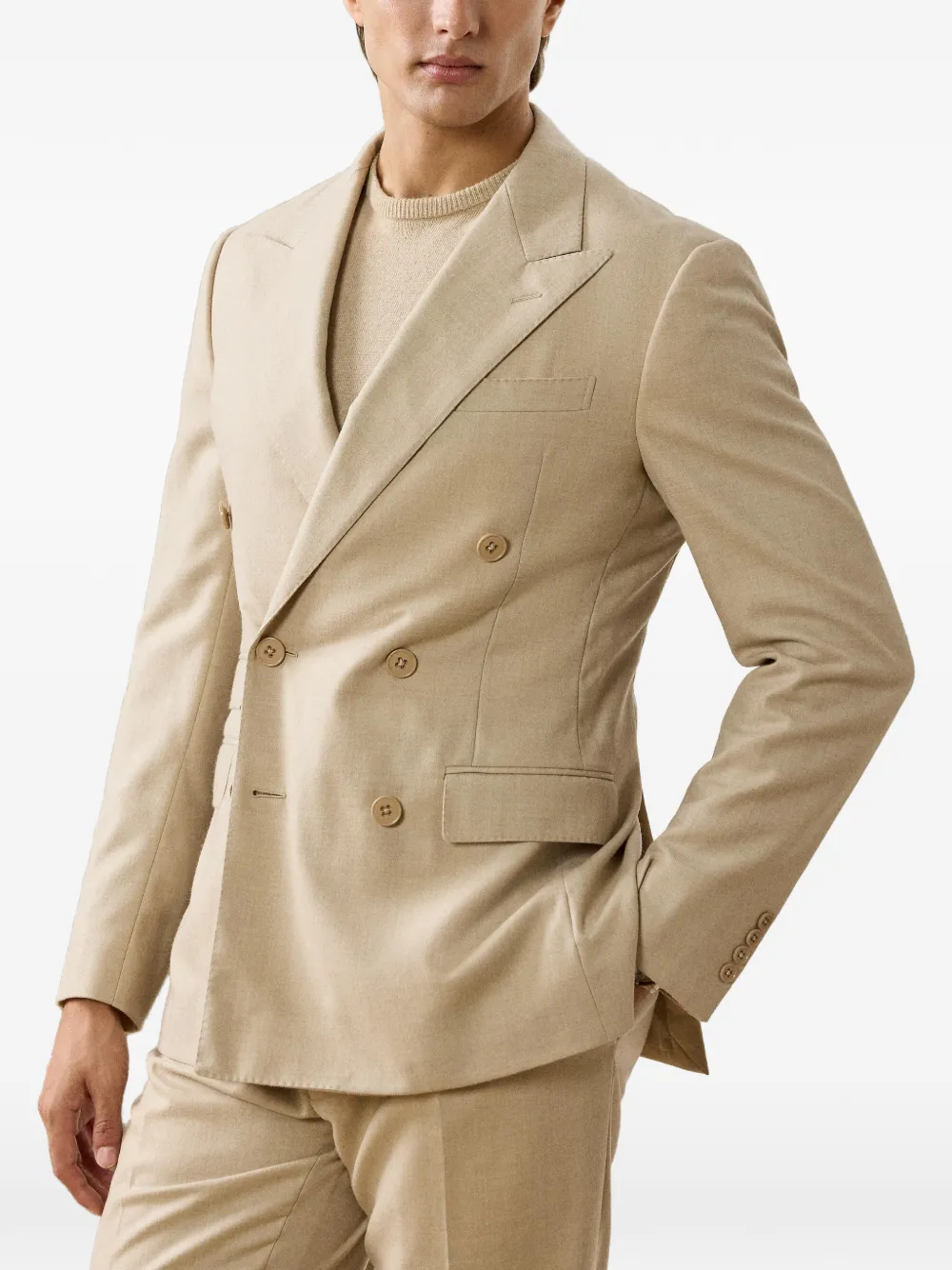 Ralph Lauren Purple Label Kent blazer met dubbele rij knopen en puntige revers Beige